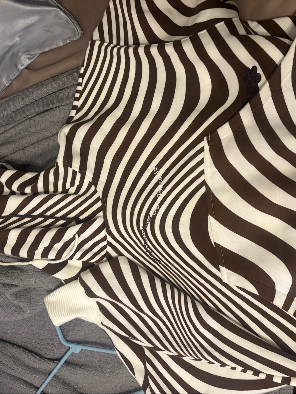 Nike Brown and White Striped Hoodie